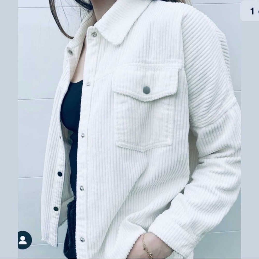 Zara Cream Corduroy Shacket Jacket Button Front Pockets Size XS NWT.